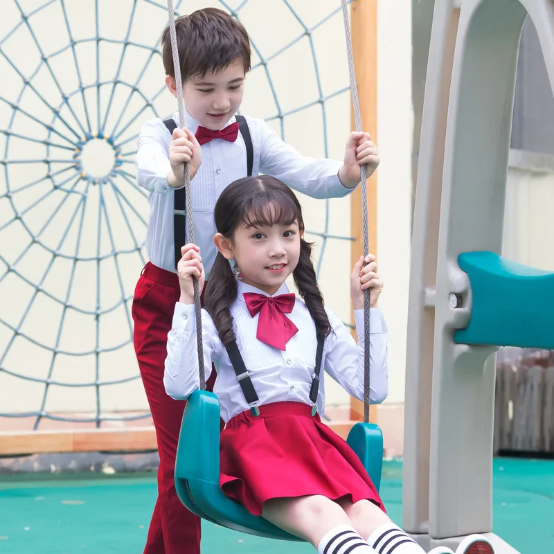 
cheap wholesale korean style beautiful red boys girls primary school uniforms design with pictures 