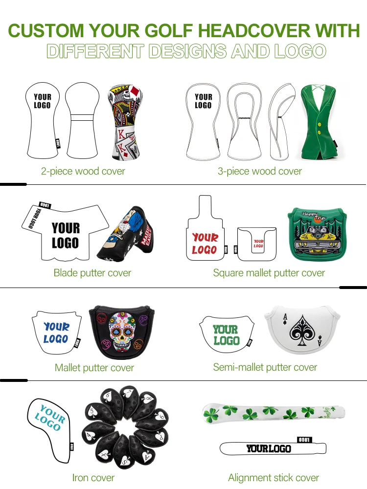 Hot Selling Golf Headcover Putter Magnetic Custom Logo Pu Leather Green Bridie Tag Golf Mallet Putter Cover