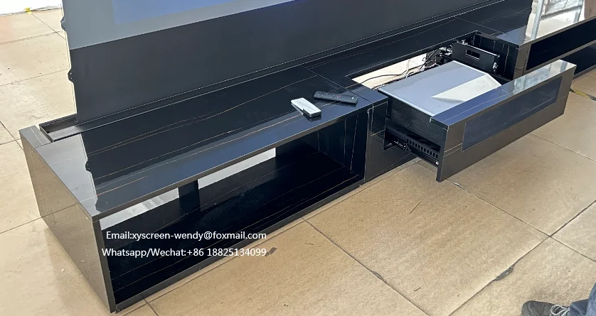 XYScreen motorized laser tv cabinet 120 inch ALR UST Floor Rising projector Smart Cabinet