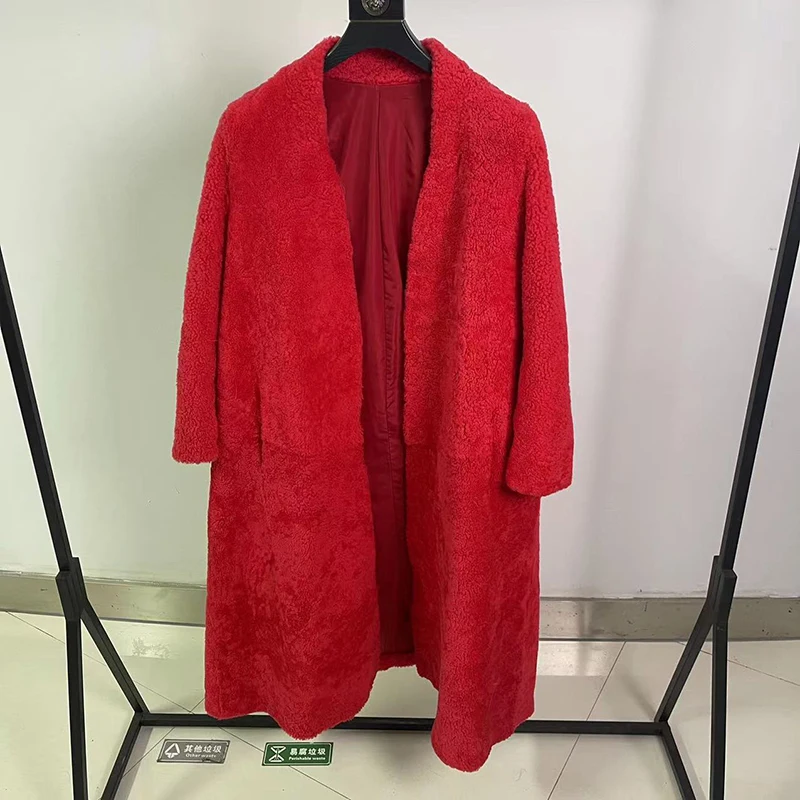 Genuine Fleece Coat Female Casual Warm Long Outerwear Winter Mink Women Sheepskin Shearling Coat