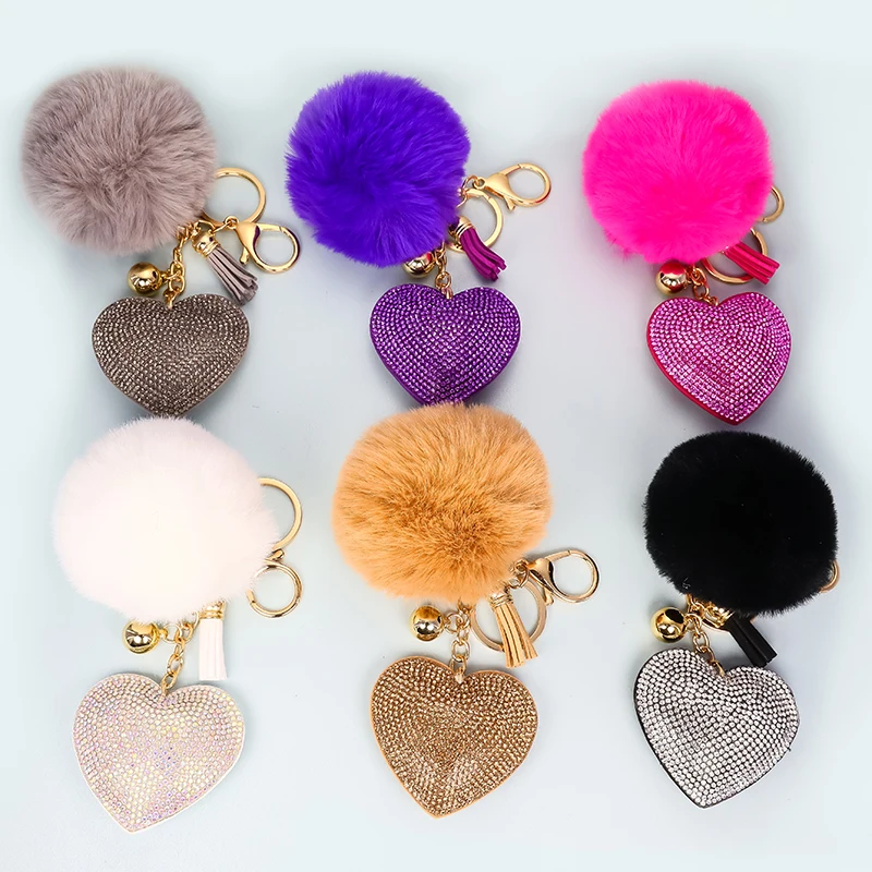 Подарок на день Святого Валентина, подвеска с любовным сердцем, аксессуары со стразами, брелок с плюшевым шариком, украшение для женской сумки