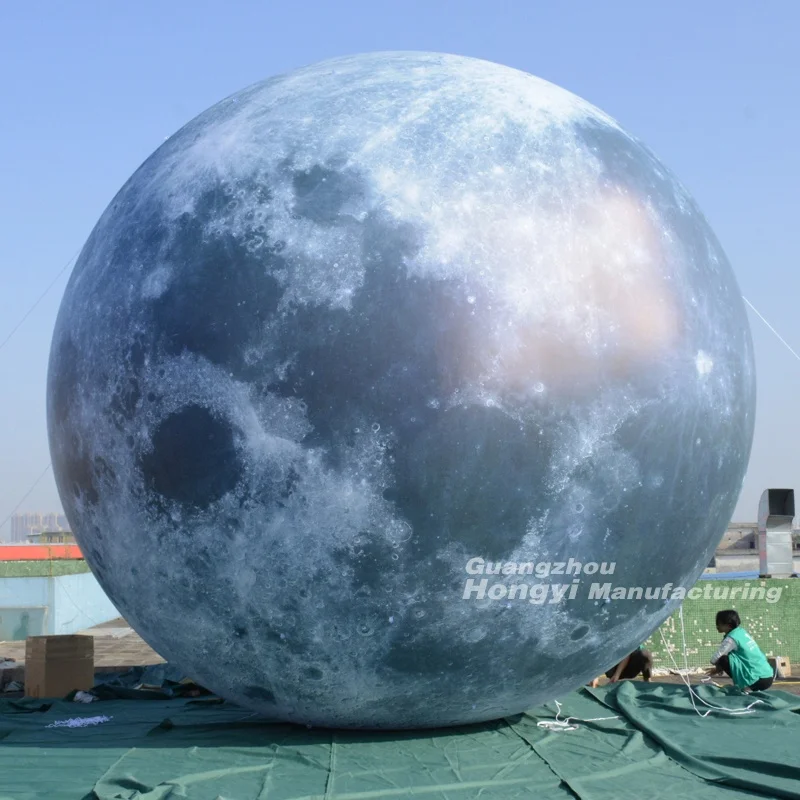 Customized Giant Outdoor Advertising PVC Sealed Waterproof LED 7 Color Hanging Inflatable Moon Balloon