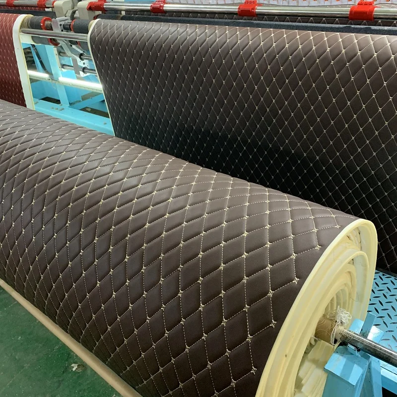 diamond sponge quilted embroidery leather fabric with stitching