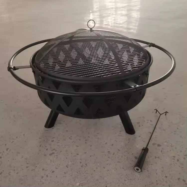 Charcoal wood burning fire pit bonfire fireplace outdoor courtyard garden backyard black metal round barbecue grill