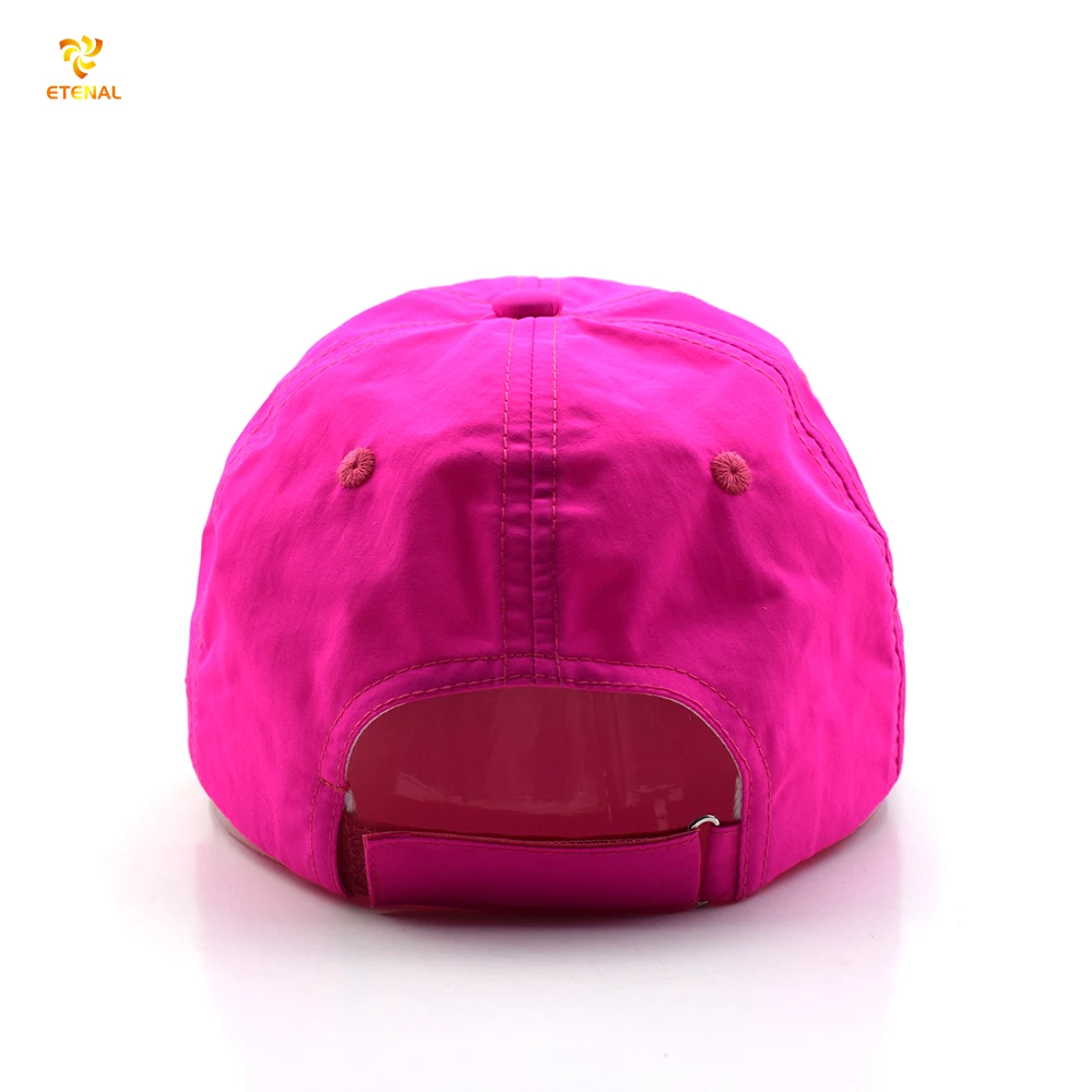 Wholesale plain neon pink nylon hat unstructured 6 panel waterproof camp sports cap