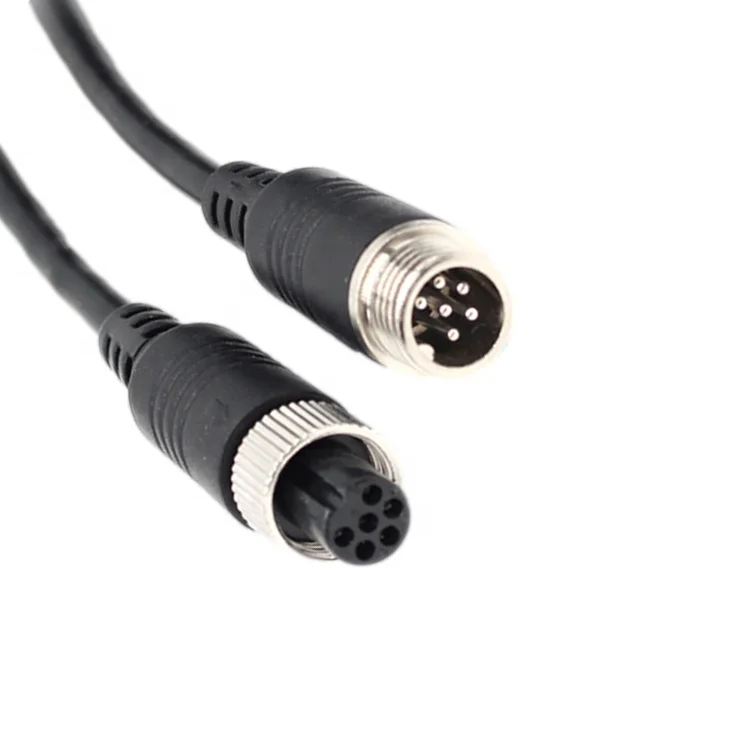 Waterproof rear view camera male to female m12 aviation video cable 6 pin aviation cable 6pin m12 aviation cable