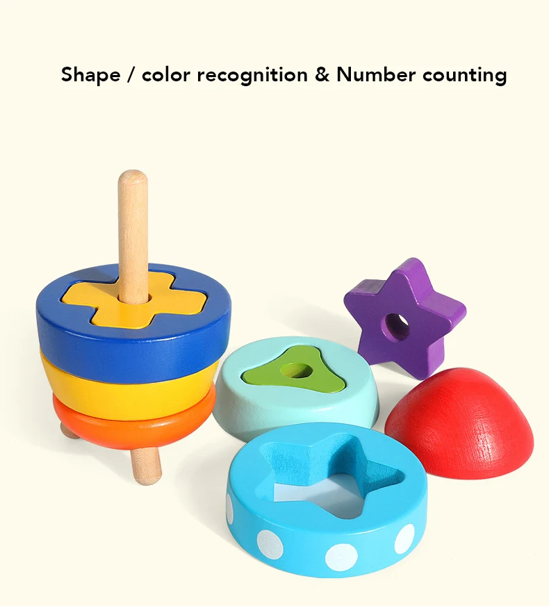 Wooden Rocket Toy Space Rocket Shape Sorting Stacking Toys for Toddler