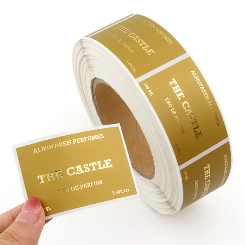 Luxury Custom Adhesive Label Roll Logo Printed Gold Foil Stamping Perfume Bottle Labels