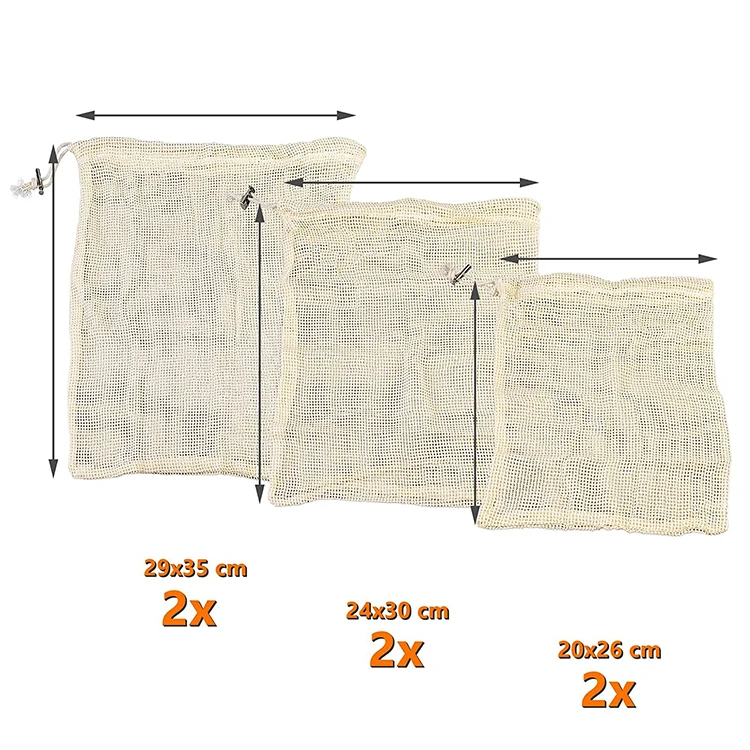 Hot Sale Eco Friendly Reusable 100% Organic Cotton Mesh Bag Shopping Grocery Mesh Net Bags For Vegetables and Fruits