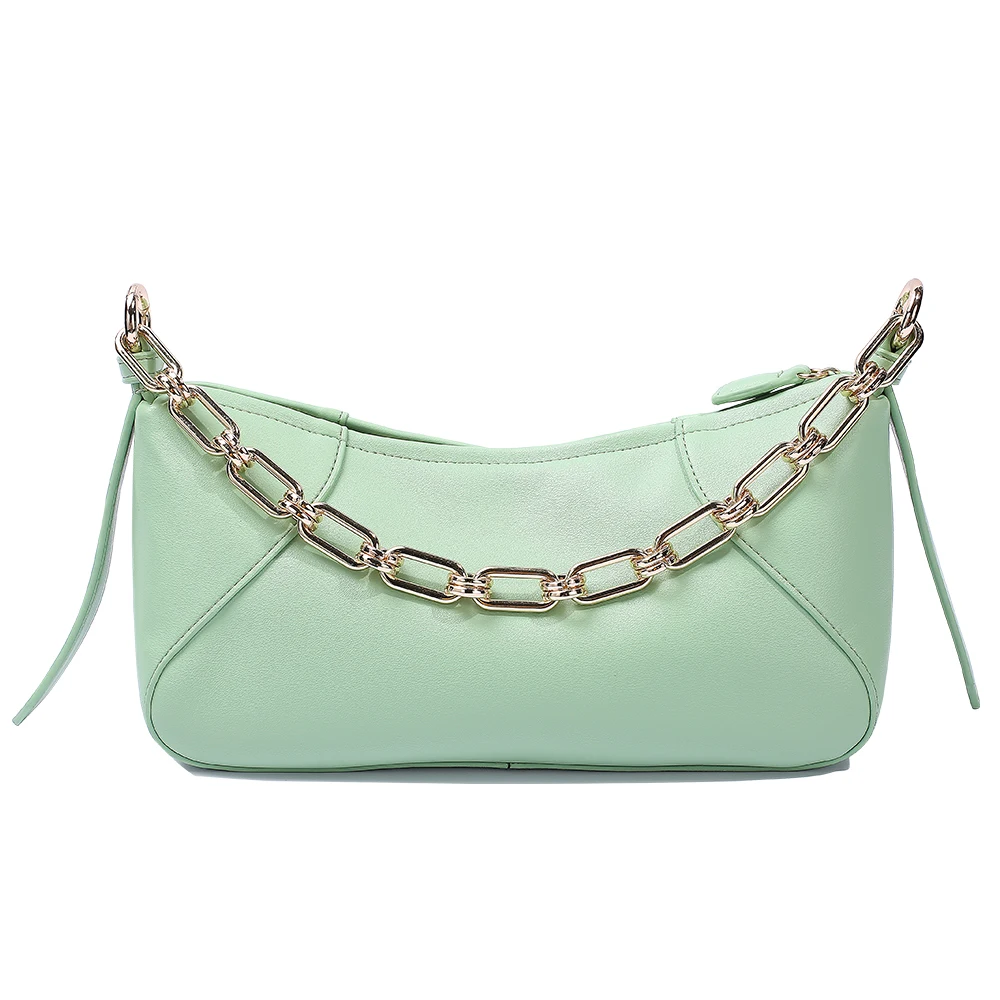 High Quality New Arrivals Fashion Design Mature Ladies Pure Color Handbag Pu Leather Metal Chains Shoulder Bag