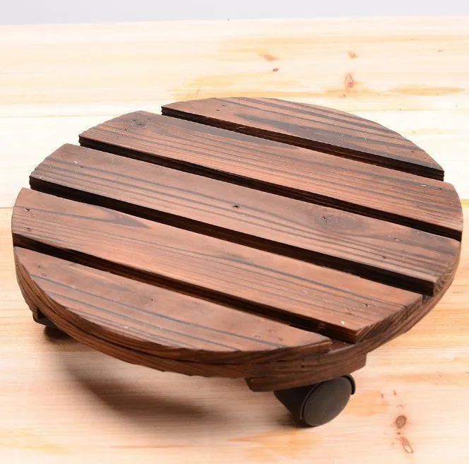 Flowerpot moving tray universal wheel carbonized wood round thickening wood flowerpot base