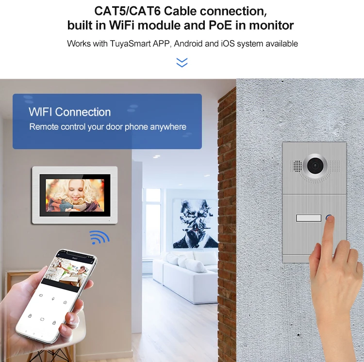 Bcomtech 4-in-1 Wired HD Video Door Phone Intercom System Security Door Bell with SD Card Video Record House Apartment Villa