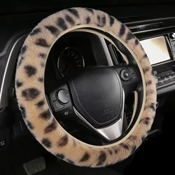 Wholesale winter wool steering wheel cover car fur leather leopard printed steering wheel cover