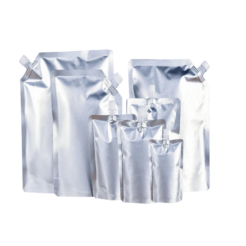 In Stock and Custom Silver Aluminum Foil Liquid Packaging Spout Pouches Bags