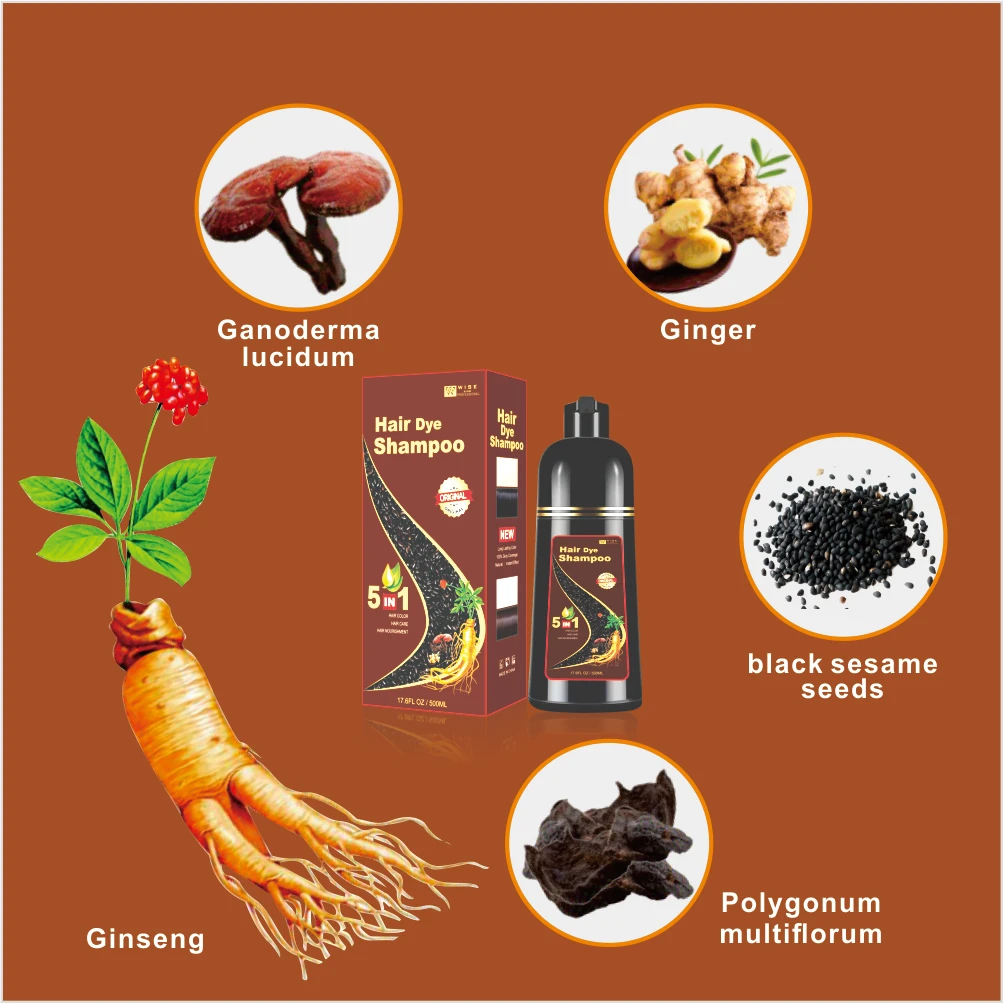 5 IN 1 Ammonia and ppd free best instant hair color shampoo for men and women rich bubble for dark brown hair color dye