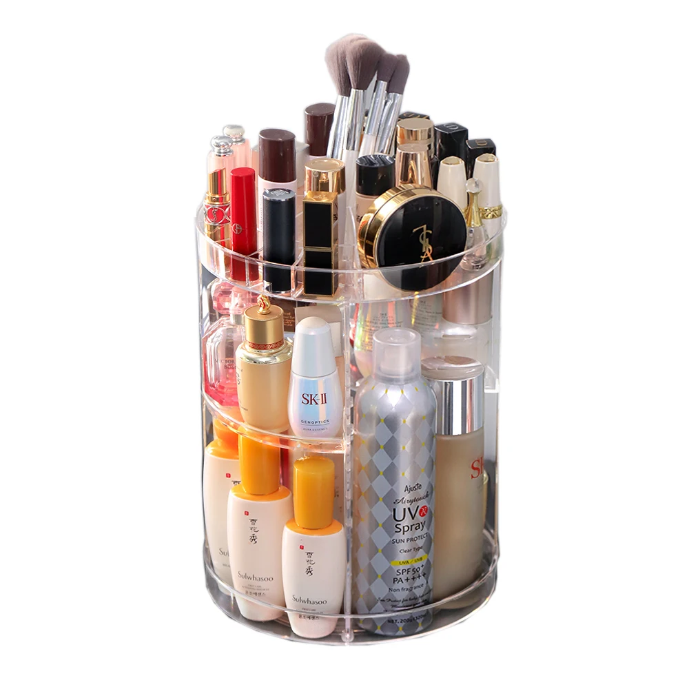 Skin Care Product Storage Box 360 Rotating Makeup Organizer Box Dresser Lipstick Shelf Diamond Pattern Cosmetics Case Acrylic
