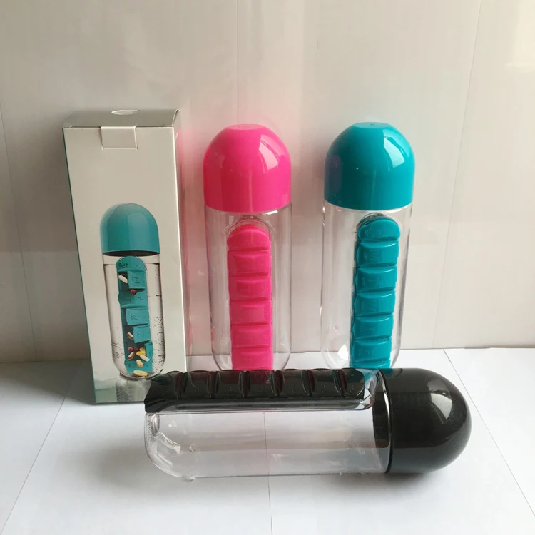 Two-in-one medicine box water cup one week outdoor portable pills box water bottle