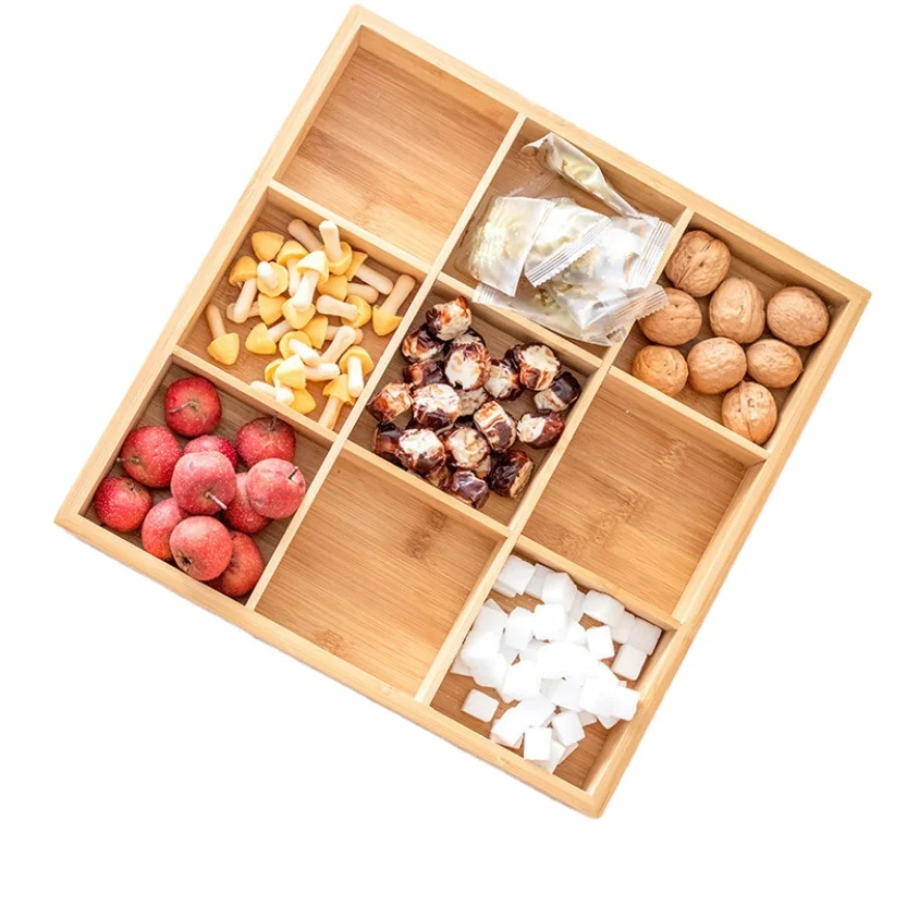 Custom Bamboo Storage Box Nuts Tray Food Container Melon Seeds Box Serving Trays Candy Snack Box For Wholesale