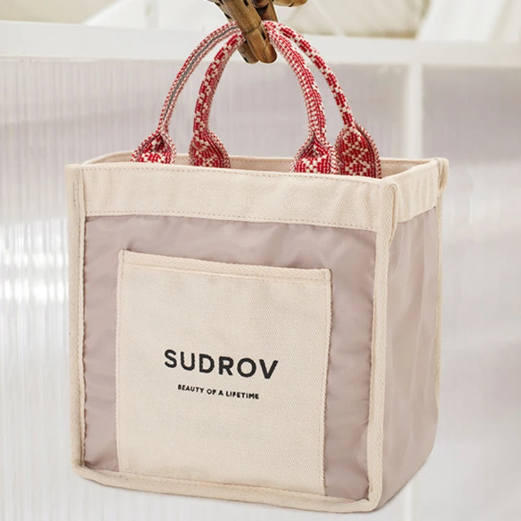 Korean Style Inside Pocket Plain Canvas Handbag Beach Shopping Tote Bag with Custom Printed Logo