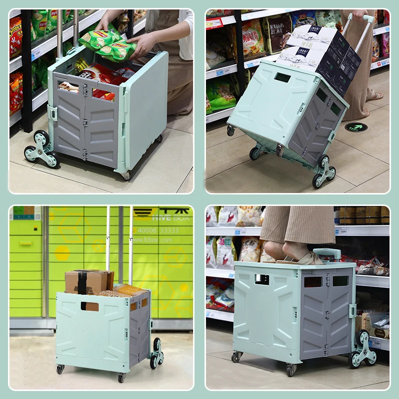Amazon Crate Grocery Plastic Shopping Luggage Trolley Folding Mini Boot Shopping Trolley Cart Bags Wheels