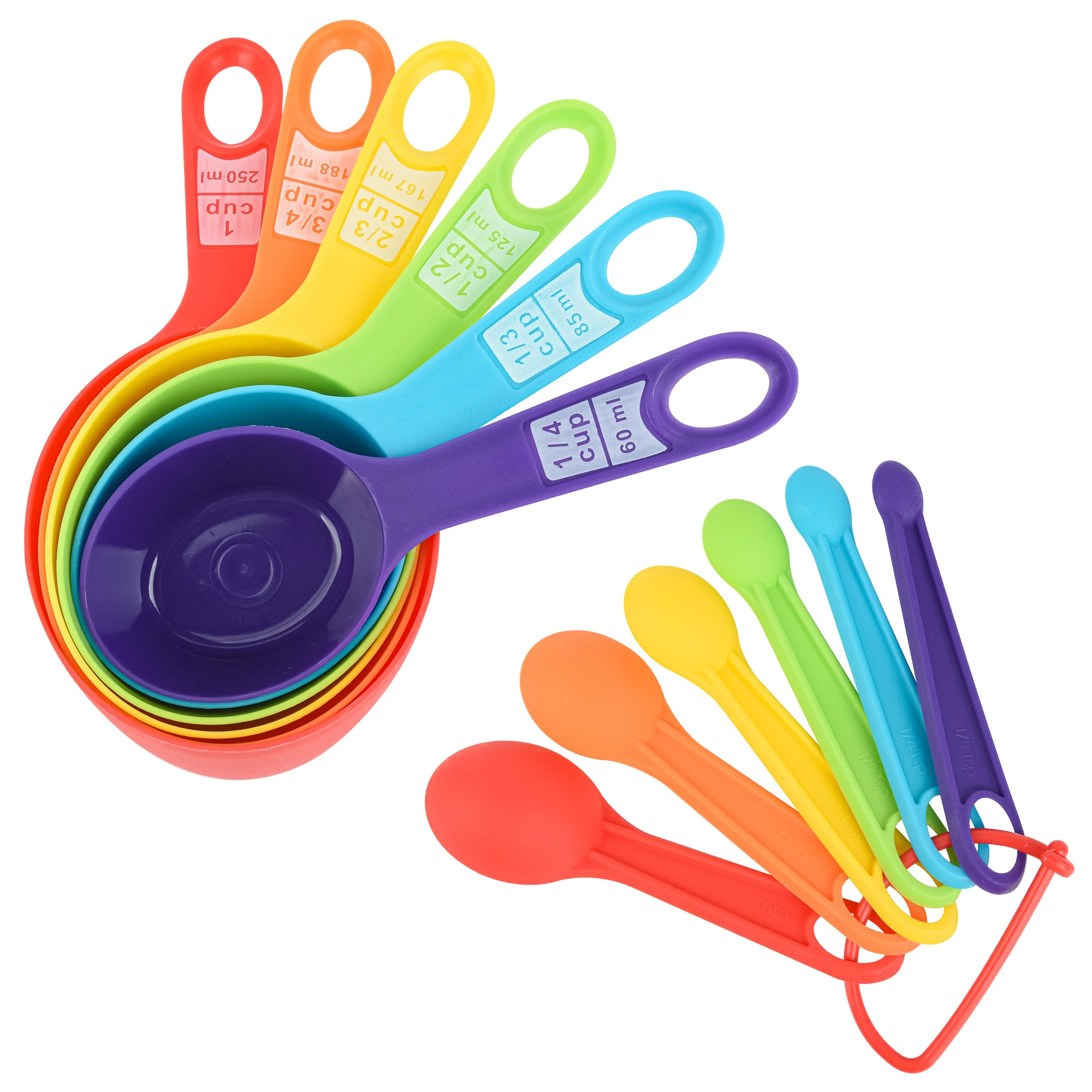 Eco Friendly 12 Pcs Plastic Colorful Measuring Cups And Spoons Set For Kitchen Backing Tool