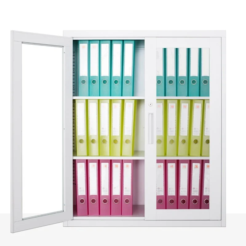 Office steel equipment 2 glass door half height metal office storage small file cabinet