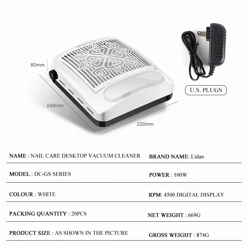 Adjustable Suction Nail Dust Collector Professional Fan for Nail Dust Vacuum Cleaner with Filter Manicure Tools
