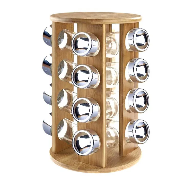 high quality bamboo wooden tabletop 16-Jar spice rack for kitchen