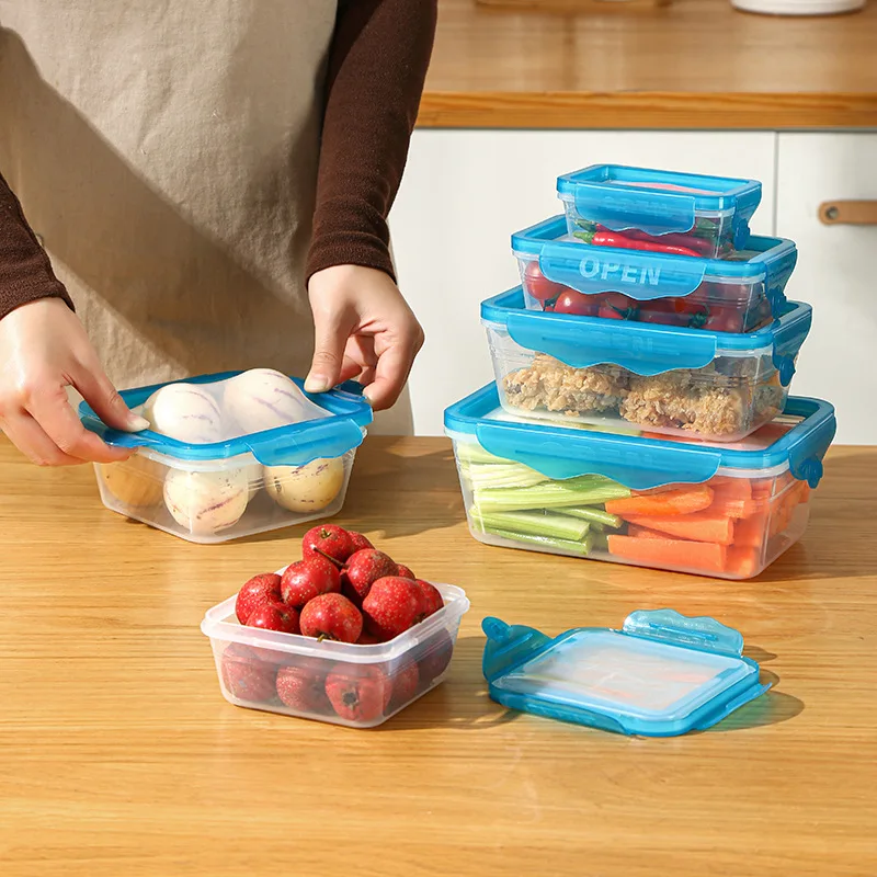 New Transparent Kitchen Refrigerator Food Container with Soft Silicone Cover Microwave Food Storage Box Fruit Storage Box