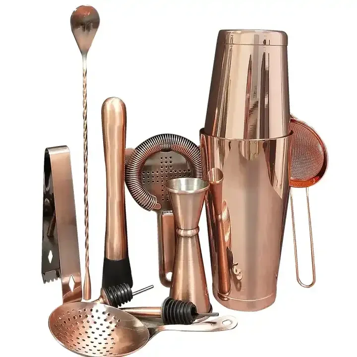 Stainless Steel Luxury Mixing Bronze Plating Customized Weighted Boston Cocktail Shaker Set
