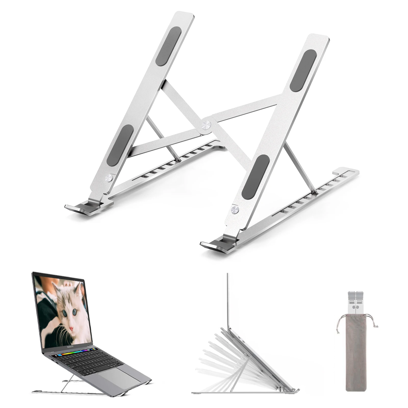 
Silver Laptop Computer Bracket Foldable PC Stand Height Home Office Laptop Holder 