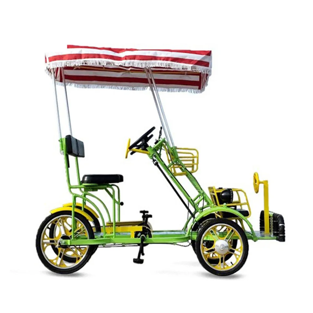 26 Inches Alloy Folding tandem Bike 4 Wheel Adult Pedal Bicycle Seater Quadricycle
