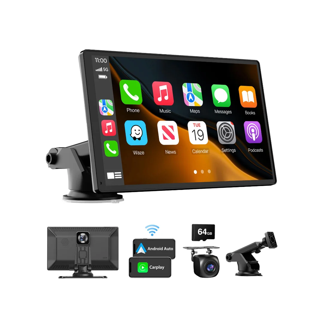 9' Car Stereo Portable Car Audio Touch Screen HD IPS Smart Screen Carplay & Android Auto Supports Most Car Models