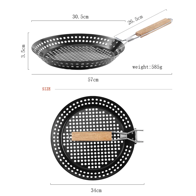Hot Sale Carbon Steel Non-Stick Pizza BBQ Pan for Fry Chapati Cooking Vegetables Basket  Barbecue Topper