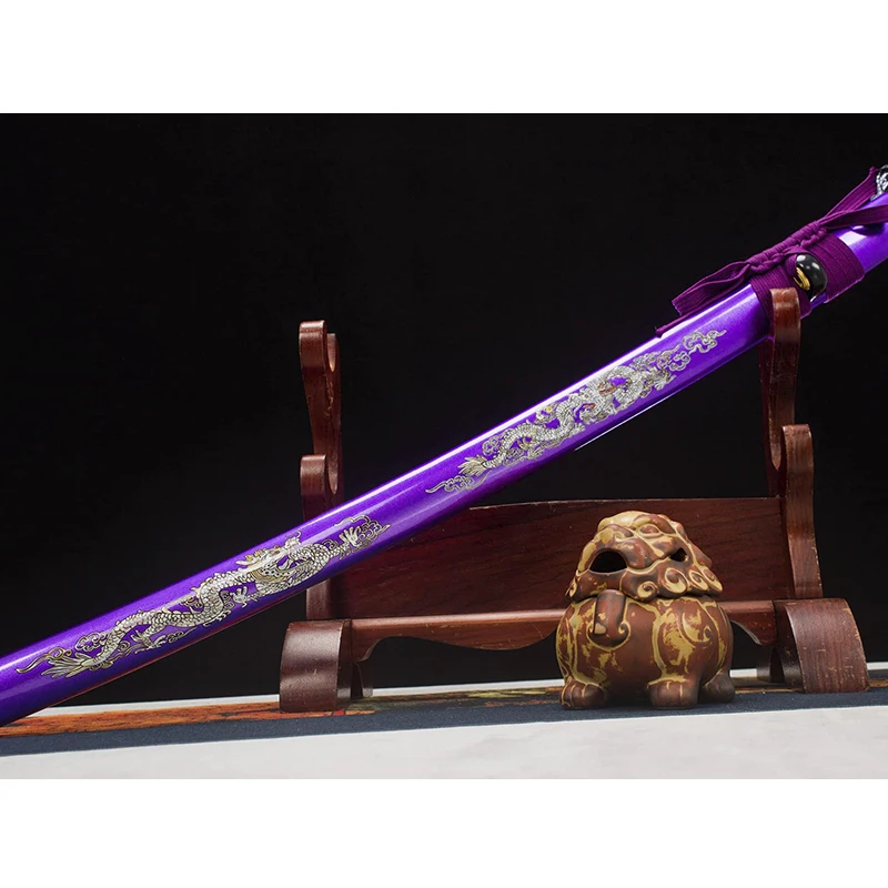 Popular 103cm Japanese Swords Purple Saya Dragon Swords Handmade Wood Samurai Ninja Swords for Sale