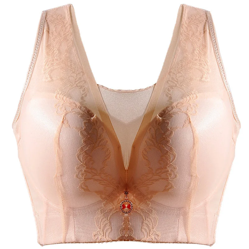 Embroidery Wire Free Bras for Women Push Up Lace Underwear Sexy Lingerie Femme 34 to 50 Plus Size Bra