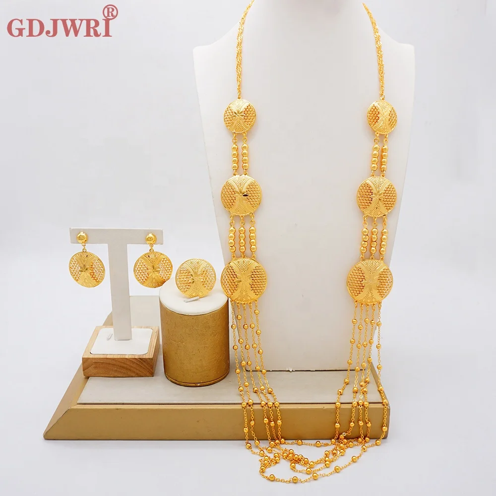 GDJWRI  BJ1429 Dubai gold New bridal African long jewelry set necklace earring matching factory wholesale