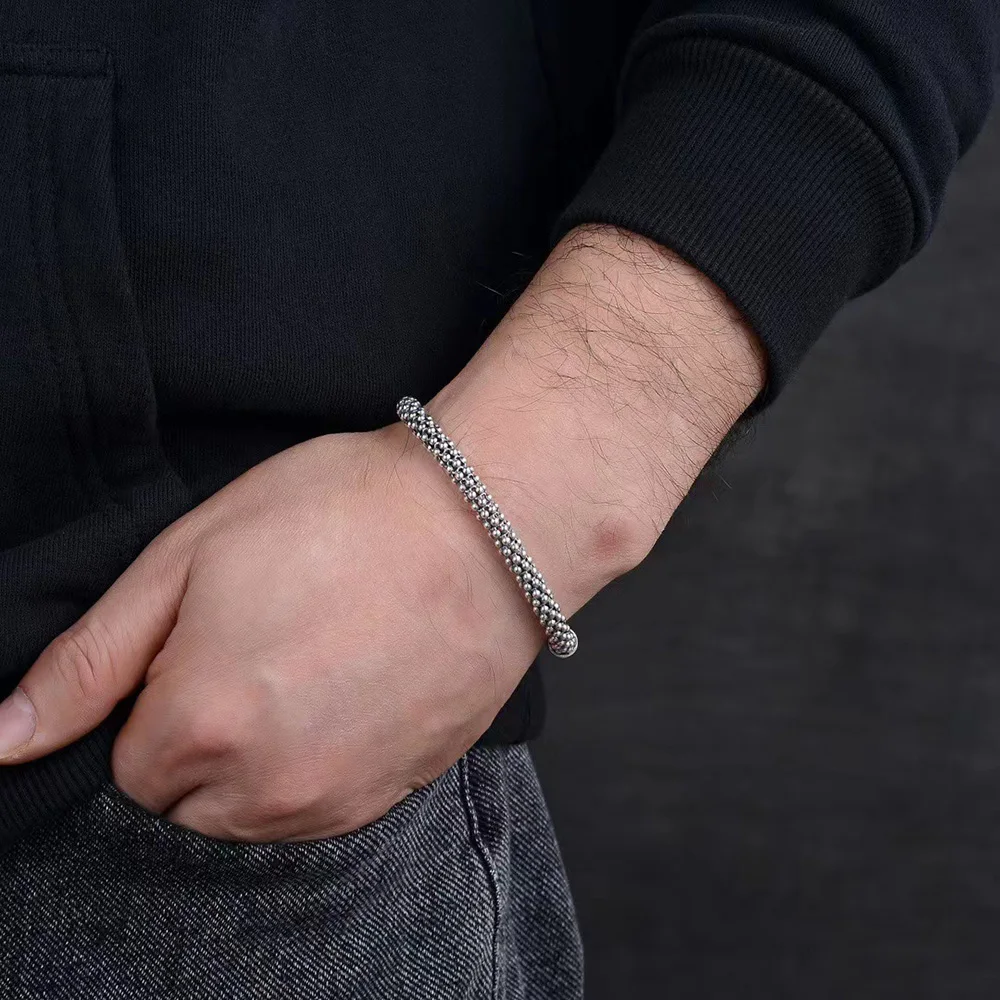 6mm Italian Popcorn Chain S925 Sterling Silver Necklace for Men Vintage Punk Rock Hip Hop Fine Jewelry Gift