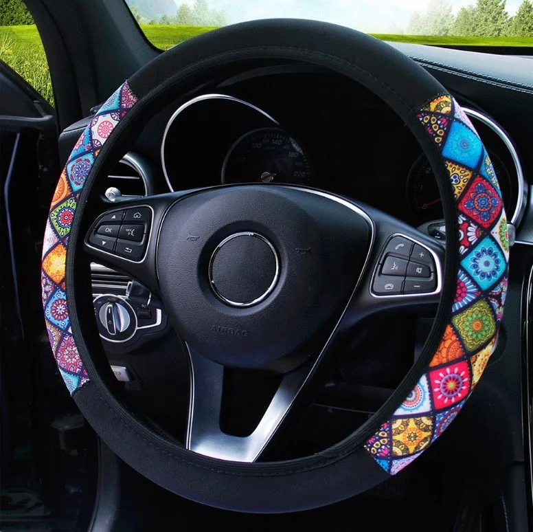 No-inner-ring knit fabric fashion matching color new elastic steering wheel cover car handle sleeve cross-border Am