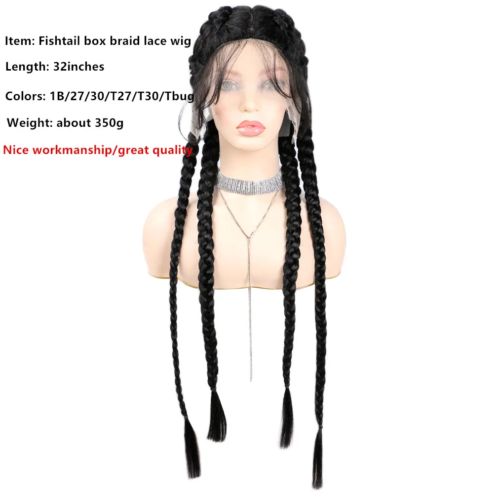 New Arrival 32 inches 4 Cornrows Braid with Baby Hair French Braid Cornrow Hairstyle for Africa Women Synthetic Lace Front Wig