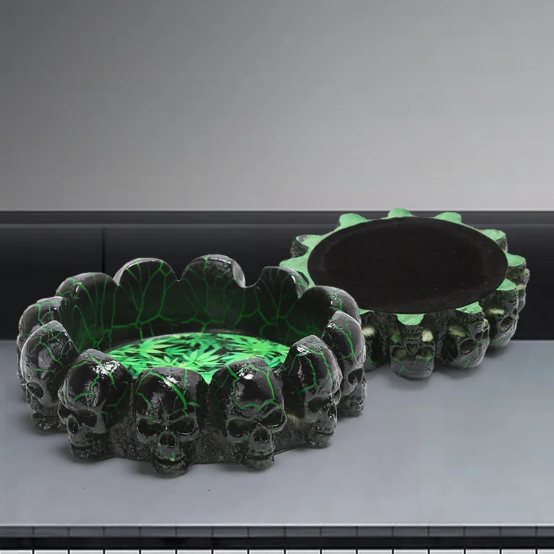 Halloween Gothic Home Decorative Crack Skeleton Head Ash Tray Cool Resin Skull Ashtray