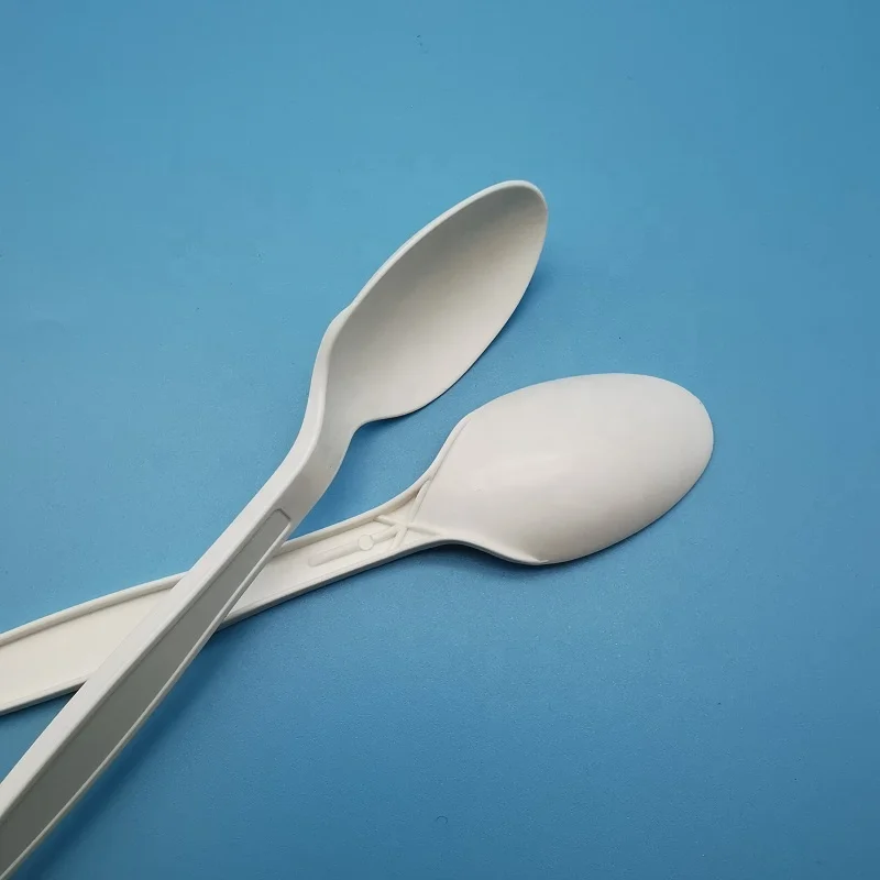 150mm white Bio-based Flatware Corn starch Spoon Disposable heavy duty reusable Eco-friendly 6 inch Cornstarch tea spoon