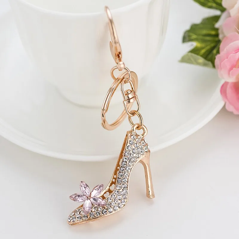 promotional cute kawaii accessories car metal  zinc alloy inlaid creative high heels crystal keychain key chains keychains