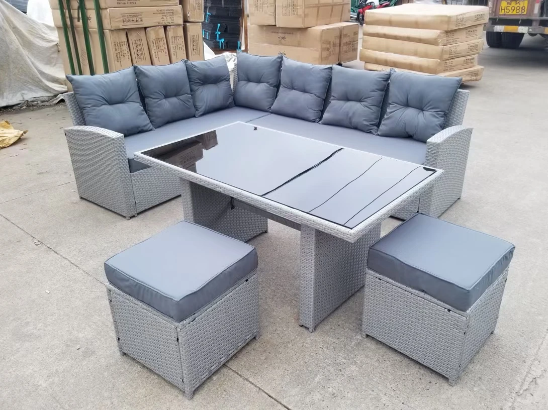 Outdoor Rattan wicker Lounge lounger Furniture Ajustable Sunbed Garden sofa set