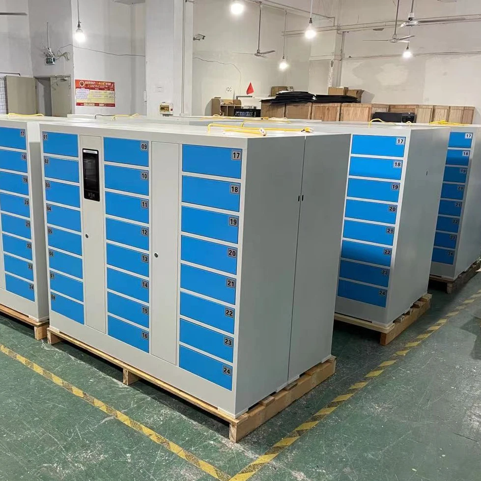 Electronic locker door charging station cabinet cart with wheel