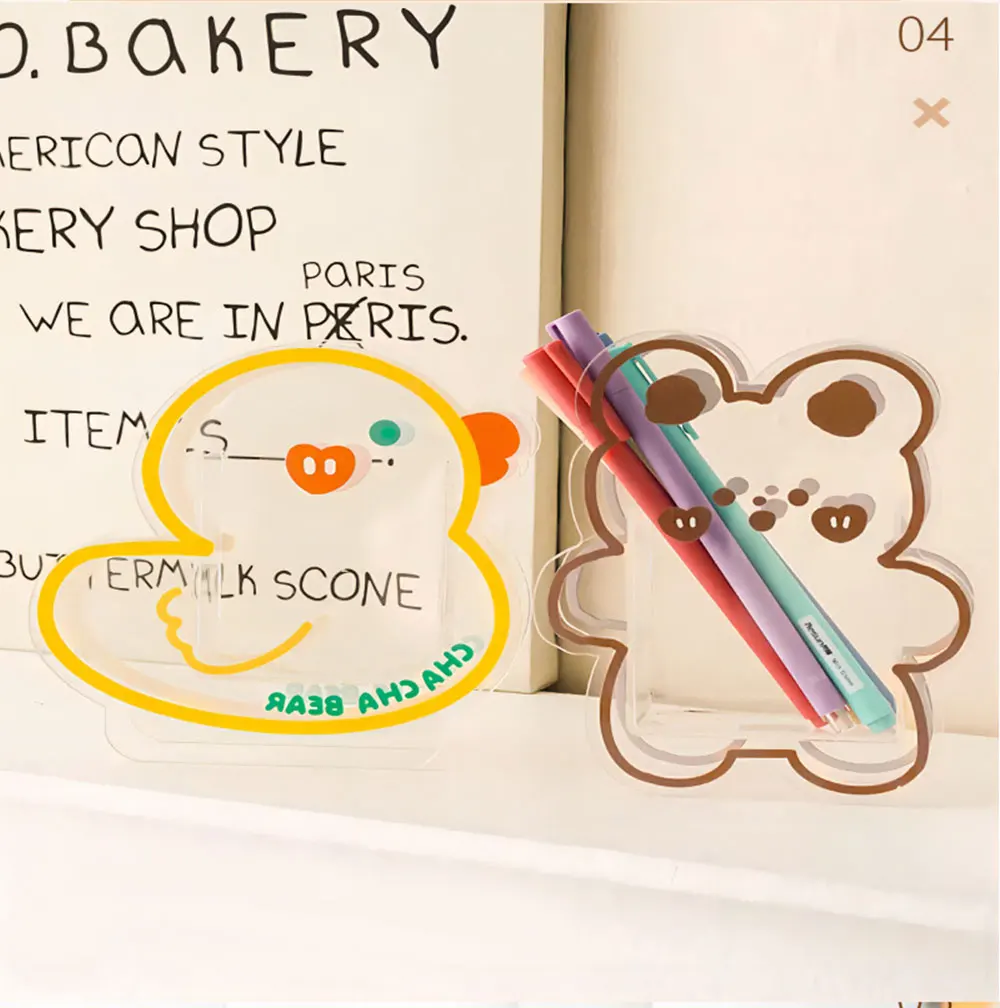 2024 Most Popular Pretty Cute UV Printing Animal Patterns Cartoon Acrylic Pen Container Customized Desktop Ornaments