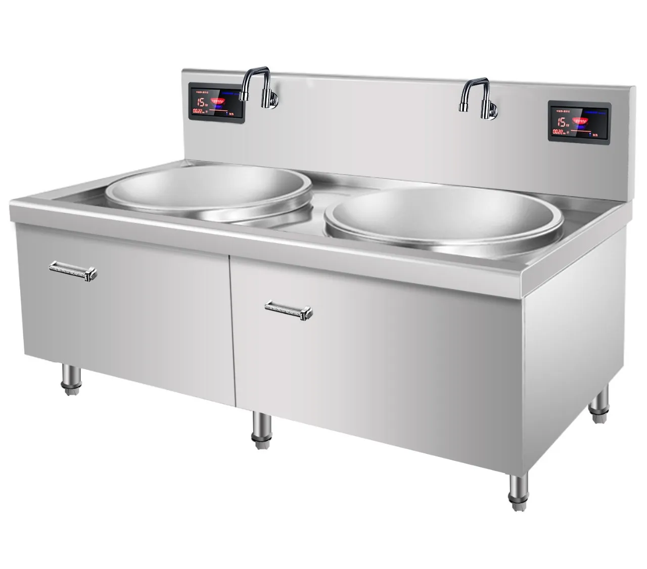 380V 50Hz High Power 30KW Vertical Single Head Induction Wok Cooker Stainless Steel Kitchen Equipment with 3500W Knob Control