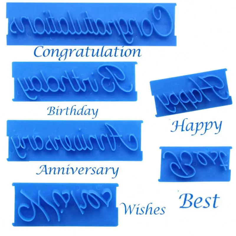 6 PCS Cake Letters Printed Stamp Happy Birthday Best Wishes Congratulations Anniversary Fondant Embosser
