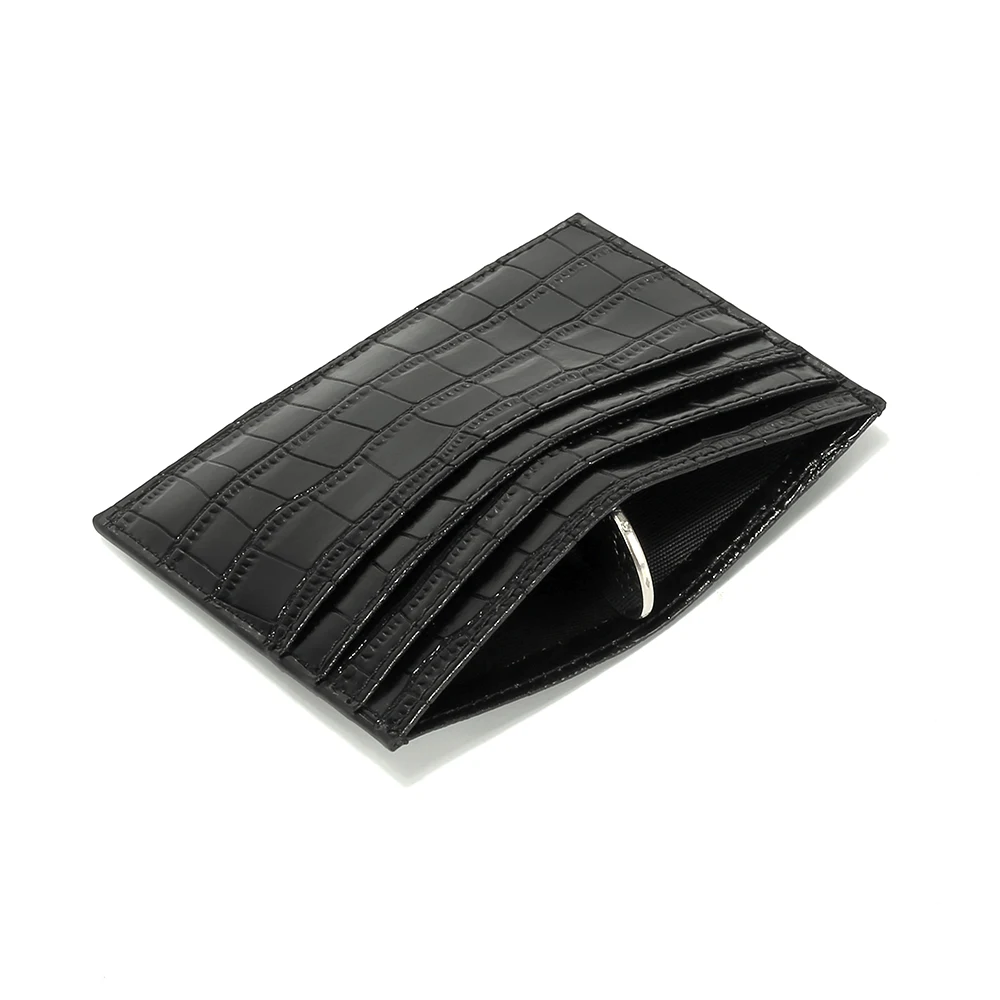 Personalized Logo Real Crocodile Leather RFID Blocking Slim Business Credit Card Holder for Gift