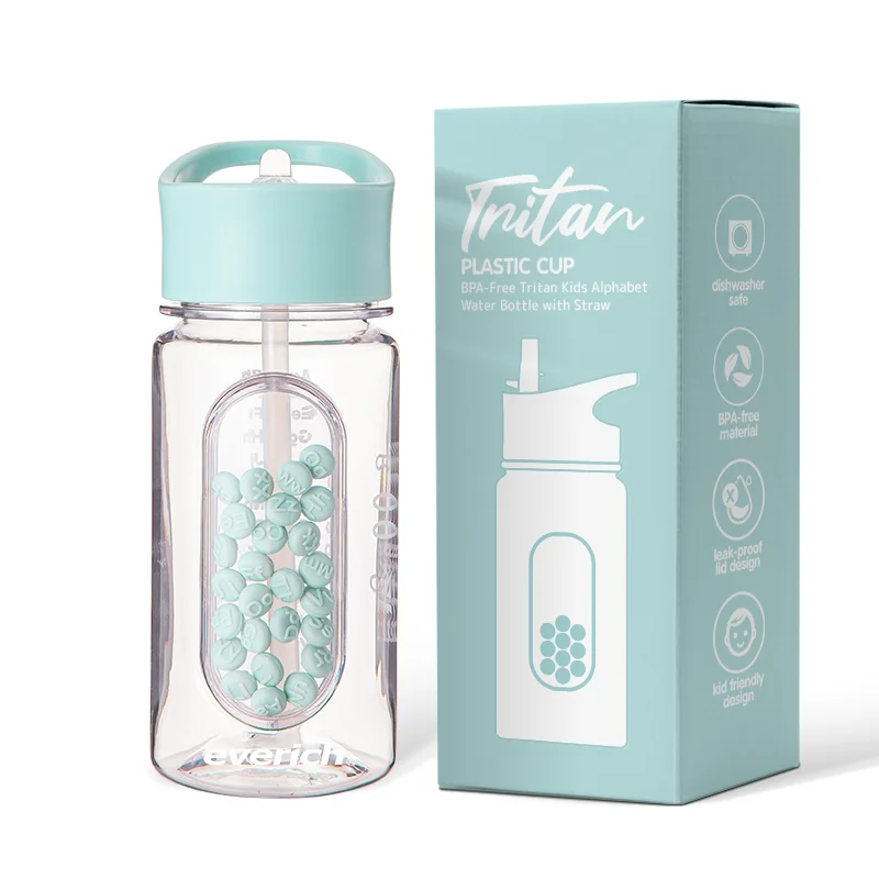 2024 new trends wholesale tritan water bottles for kid, bpa free water bottle with 100% leak proof straw lid,alphabet for fun